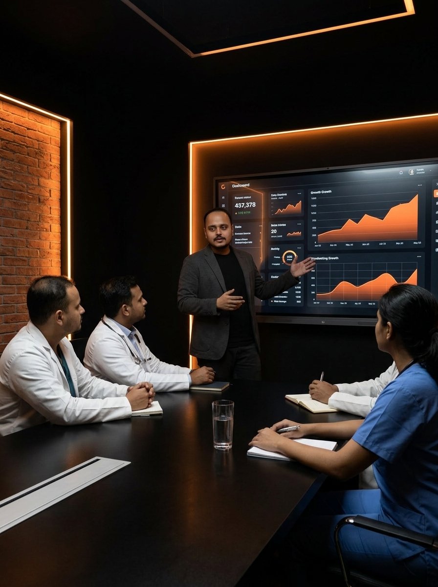 Harshh Priyadarshi presenting clinic dashboard to specialist doctors