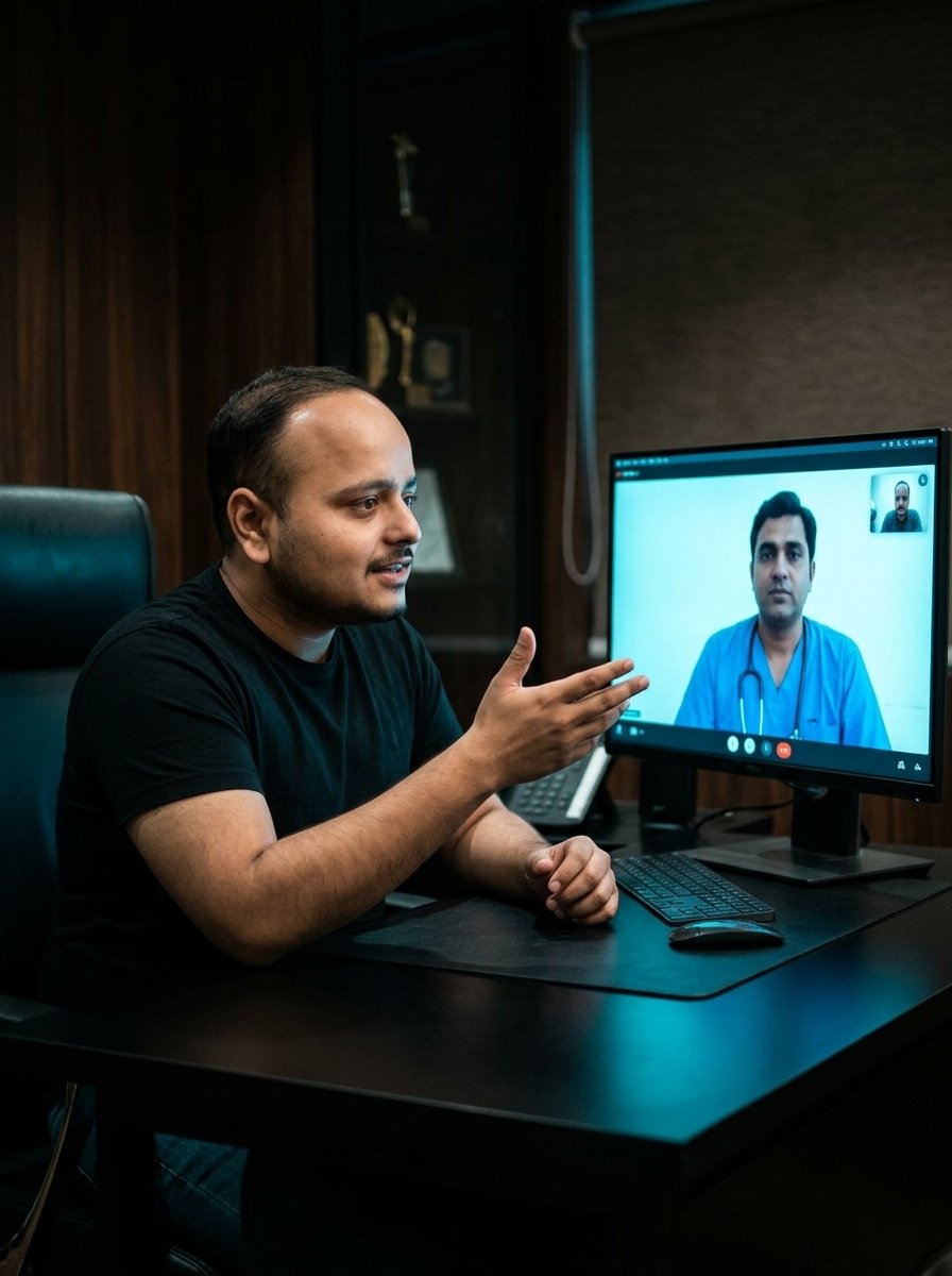 Harshh on video call with a specialist doctor